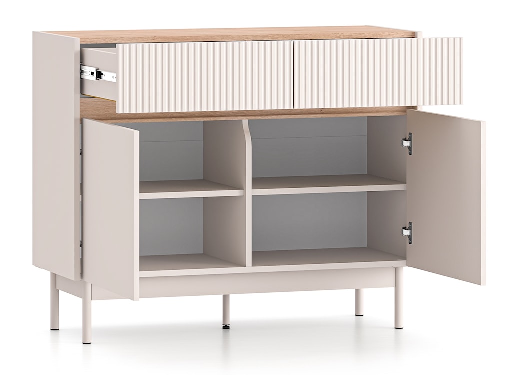 Komoda dwudrzwiowa Dunea z dwiema szufladami 104 cm kaszmir/dąb  - zdjęcie 9