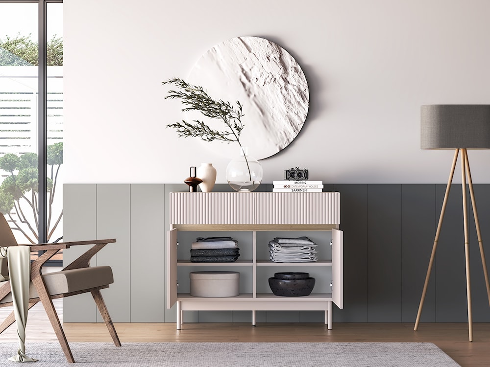 Komoda dwudrzwiowa Dunea z dwiema szufladami 104 cm kaszmir/dąb  - zdjęcie 8
