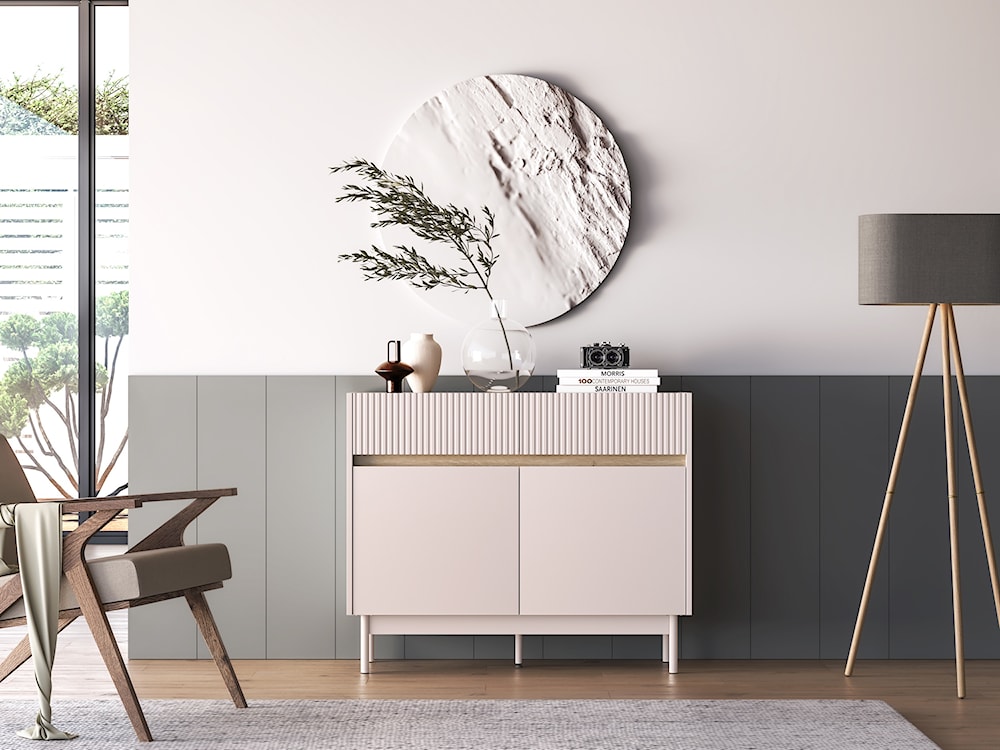 Komoda dwudrzwiowa Dunea z dwiema szufladami 104 cm kaszmir/dąb  - zdjęcie 2