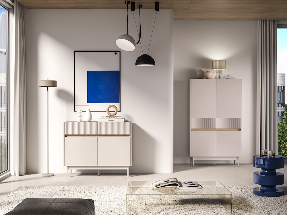 Komoda dwudrzwiowa Dunea z dwiema szufladami 104 cm kaszmir/dąb  - zdjęcie 3