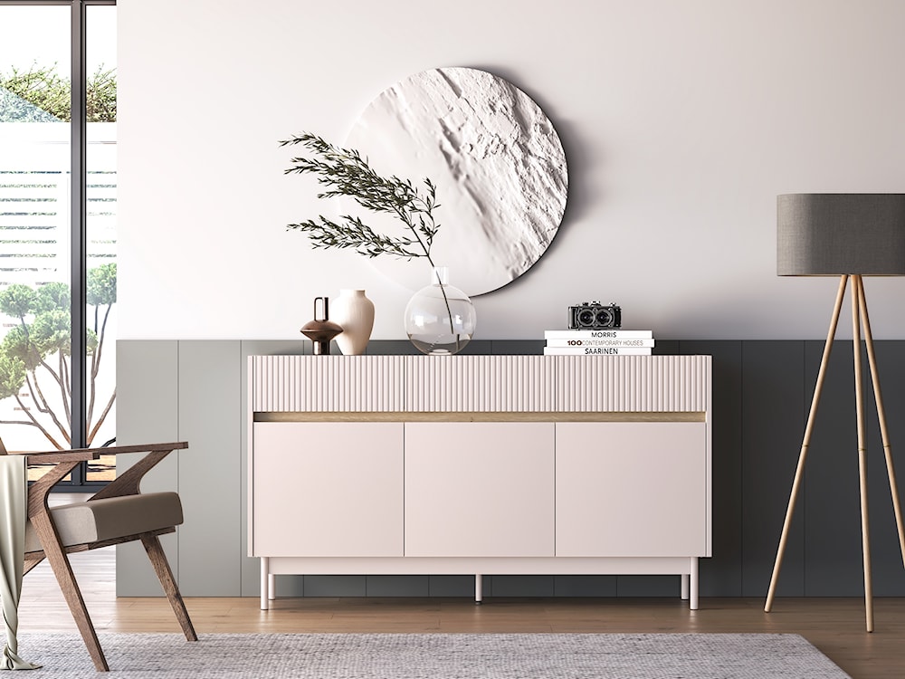 Komoda trzydrzwiowa Dunea z trzema szufladami 154 cm kaszmir/dąb  - zdjęcie 2