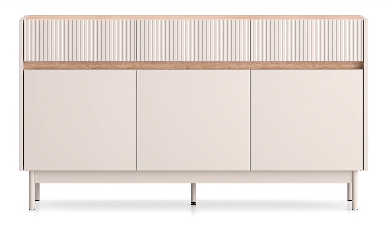 Komoda trzydrzwiowa Dunea z trzema szufladami 154 cm kaszmir/dąb  - zdjęcie 5