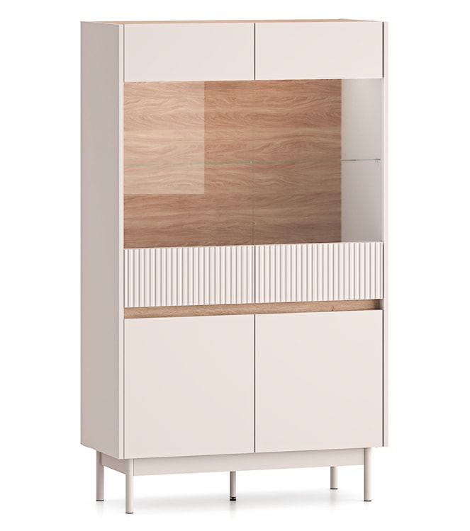 Witryna czterodrzwiowa Dunea przeszklona z oświetleniem 92 cm kaszmir/dąb