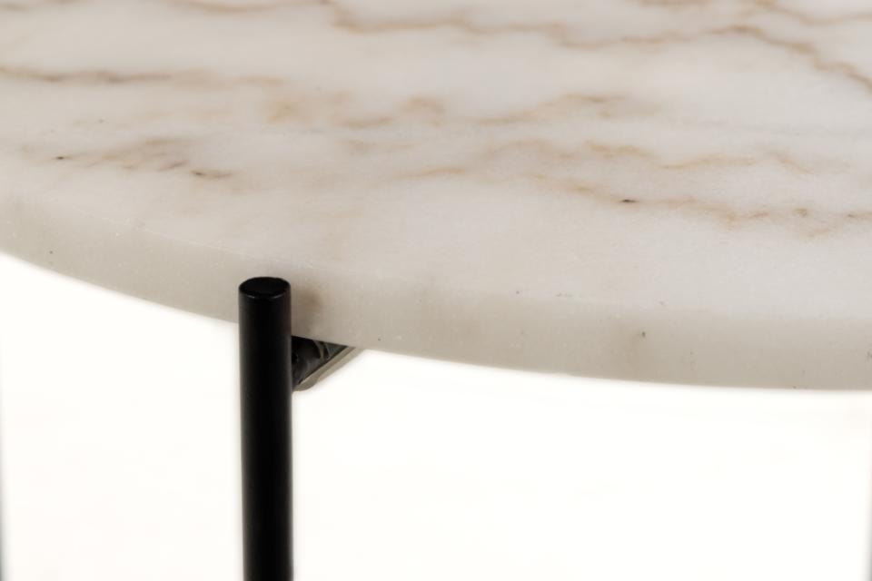 Stolik okrągły Daimered biały marmurowy blat polerowany na metalowej podstawie 52 cm  - zdjęcie 3