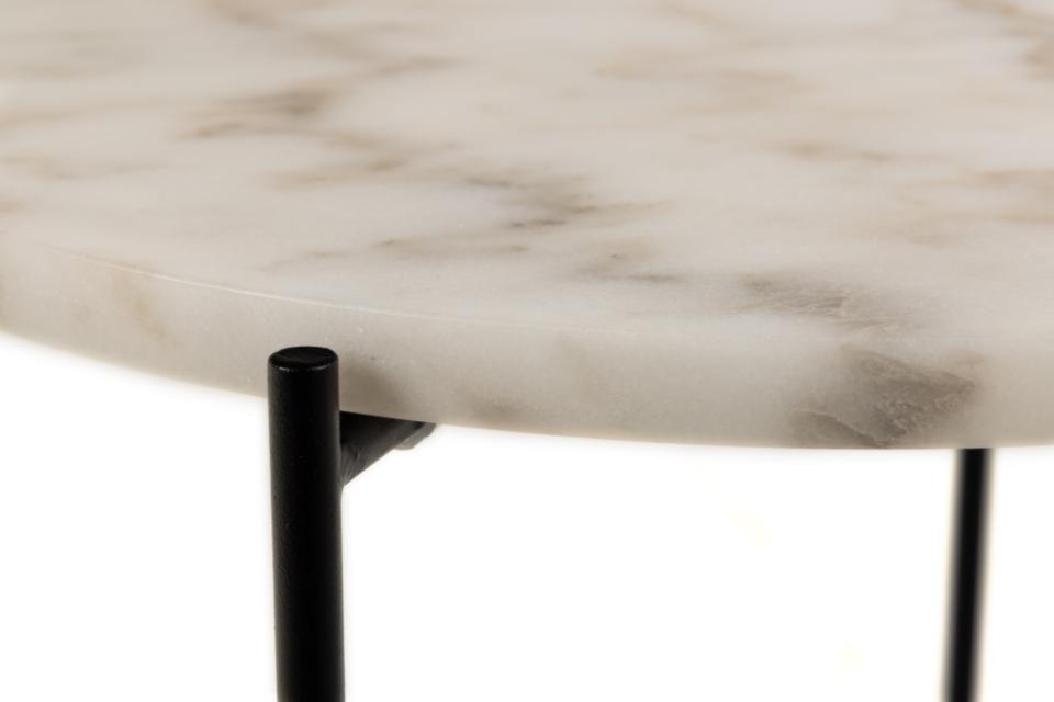 Stolik okrągły Daimered biały marmurowy blat polerowany na metalowej podstawie 42 cm  - zdjęcie 6