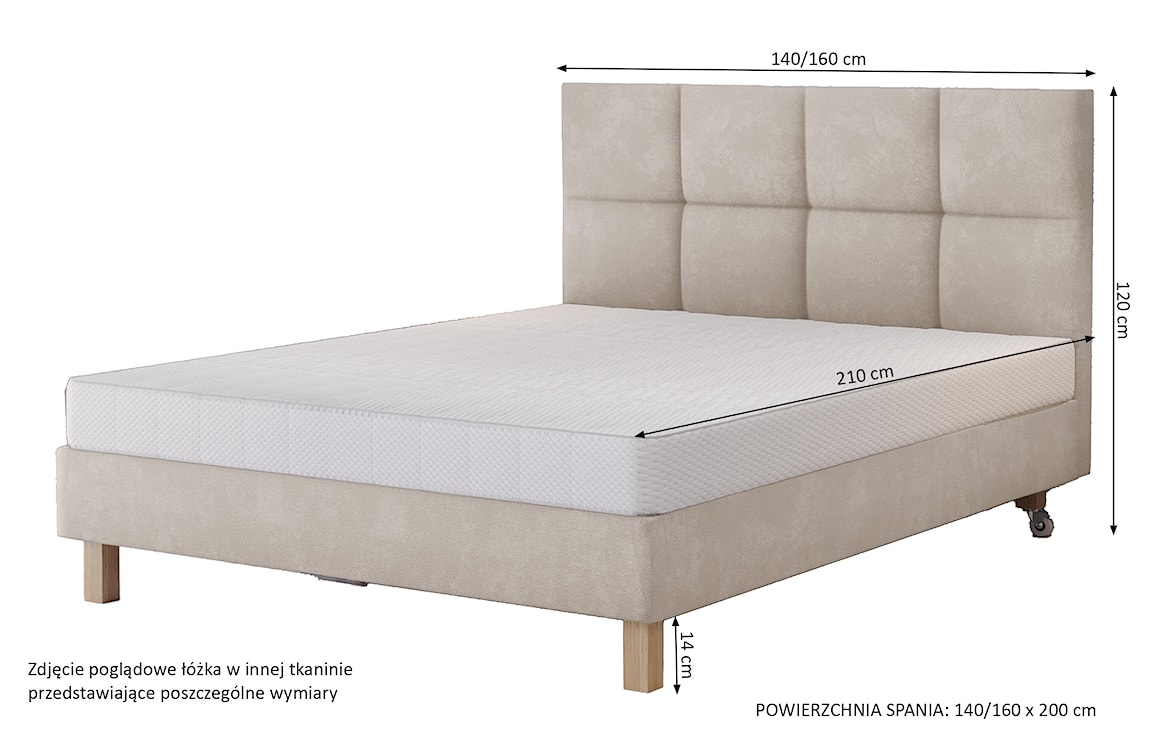 Łóżko tapicerowane 160x200 cm  Donbay z wezglowiem panelowym i materacem kieszeniowym jasnobeżowe welur hydrofobowy  - zdjęcie 3