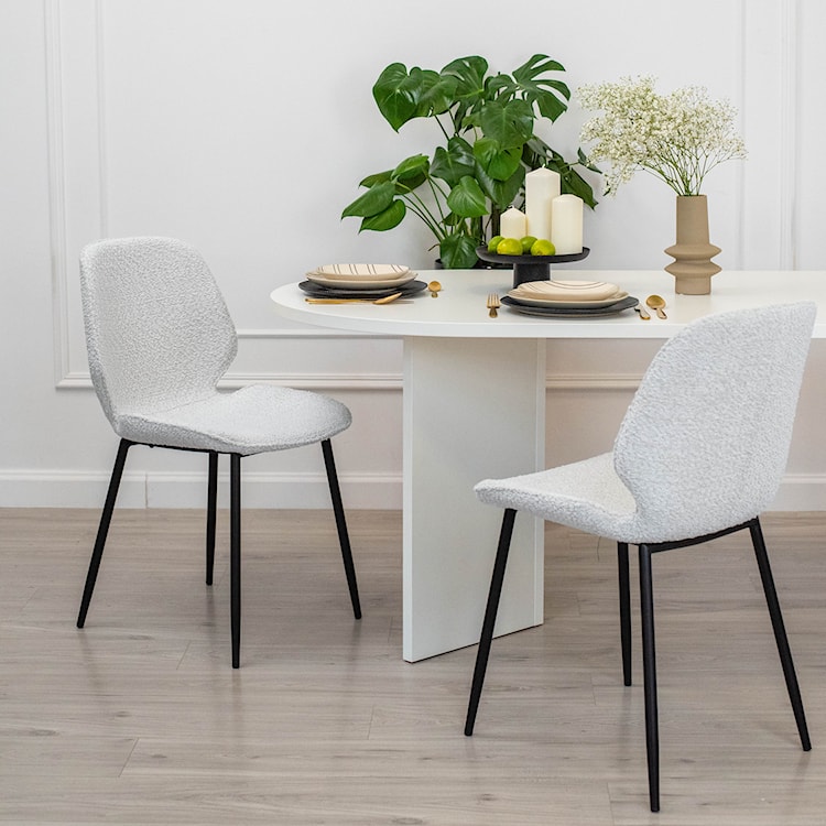 Krzesło tapicerowane Rablart kremowa tkanina typu teddy na czarnych nóżkach  - zdjęcie 4