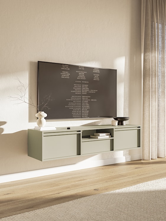 Szafka RTV dwudrzwiowa Evo z szufladą wisząca 154 cm kaszmir  - zdjęcie 6