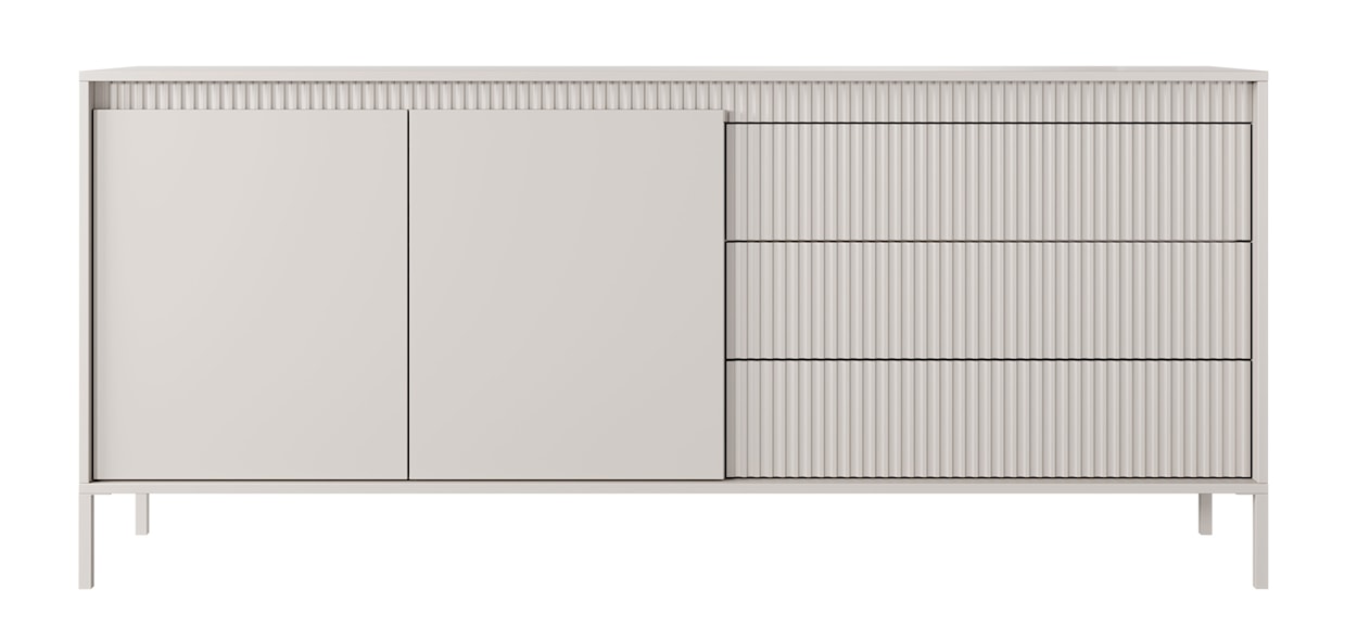 Komoda dwudrzwiowa Falsetto z trzema szufladami i frezowanym frontem 187 cm Beżowa  - zdjęcie 3