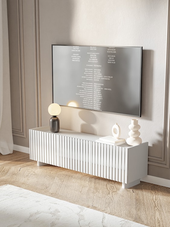 Szafka RTV trzydrzwiowa Fiorra 144 cm biały połysk  - zdjęcie 2