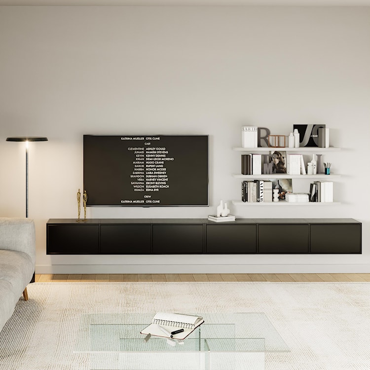 Szafka RTV Framme wisząca z sześcioma klapami 300 cm czarna  - zdjęcie 3