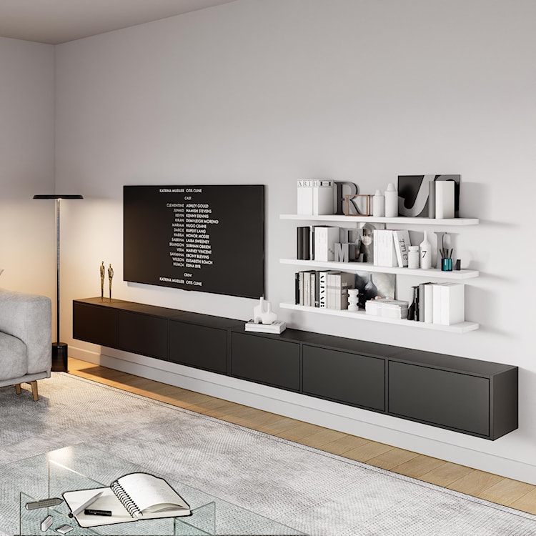 Szafka RTV Framme wisząca z sześcioma klapami 300 cm czarna  - zdjęcie 2