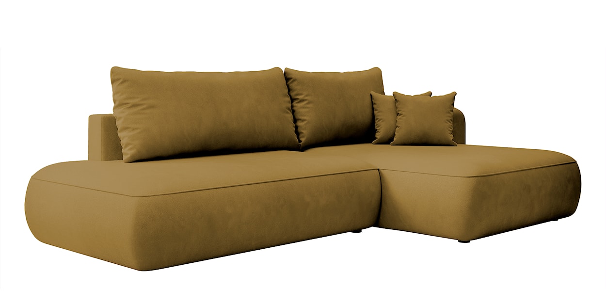 Narożnik z funkcją spania Foggi złoty L-kształtny z pojemnikiem w tkaninie łatwoczyszczącej plecionka prawostronny  - zdjęcie 5