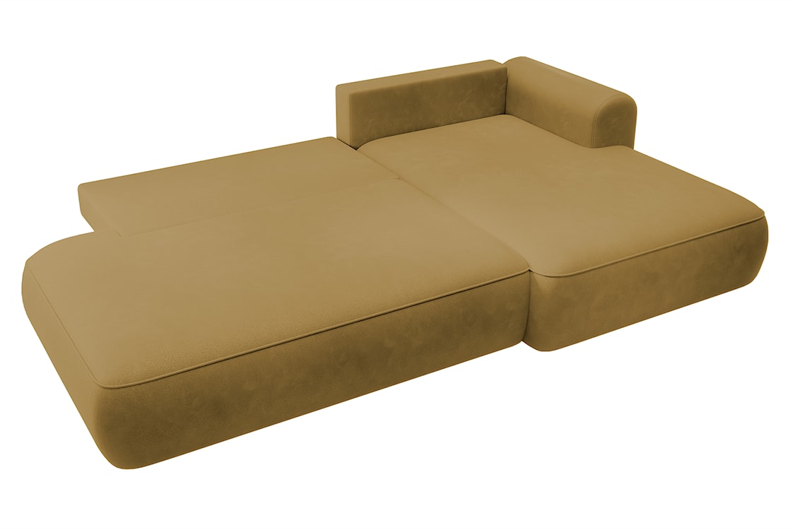 Narożnik z funkcją spania Foggi złoty L-kształtny z pojemnikiem w tkaninie łatwoczyszczącej plecionka prawostronny  - zdjęcie 7