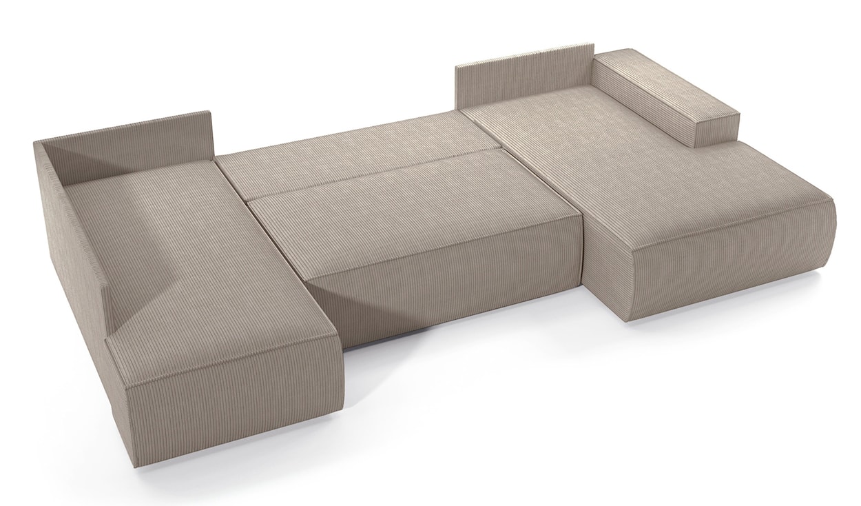 Narożnik z funkcją spania Farese New U-kształtny z pojemnikiem prawostronny beżowy sztruks  - zdjęcie 3