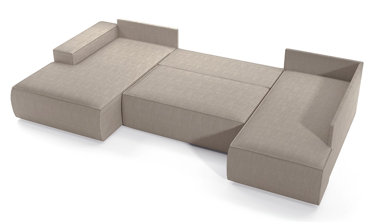 Narożnik z funkcją spania Farese New U-kształtny z pojemnikiem lewostronny beżowy sztruks  - zdjęcie 3