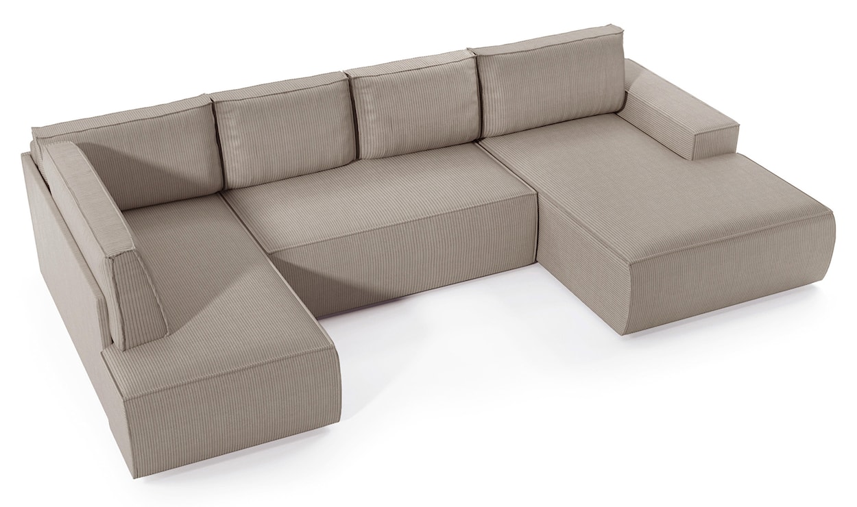 Narożnik z funkcją spania Farese New U-kształtny z pojemnikiem prawostronny beżowy sztruks  - zdjęcie 4