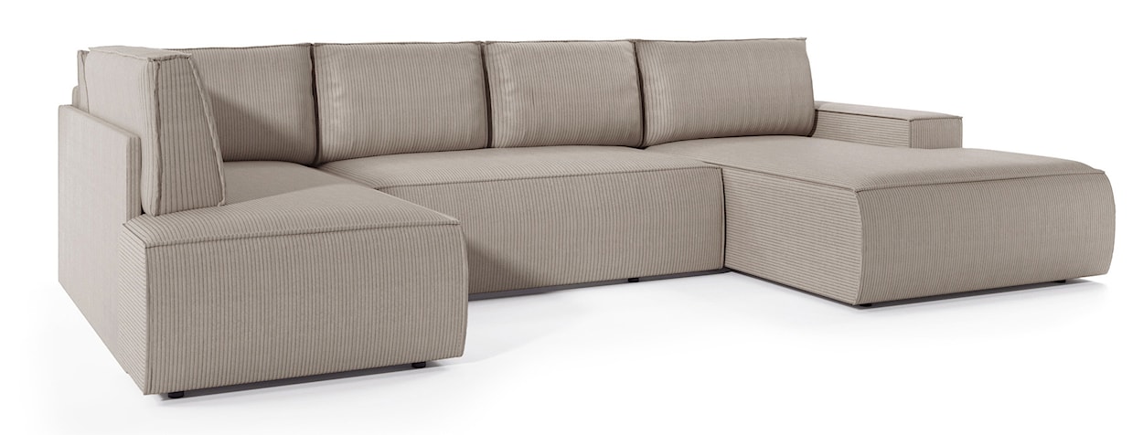 Narożnik z funkcją spania Farese New U-kształtny z pojemnikiem prawostronny beżowy sztruks  - zdjęcie 5