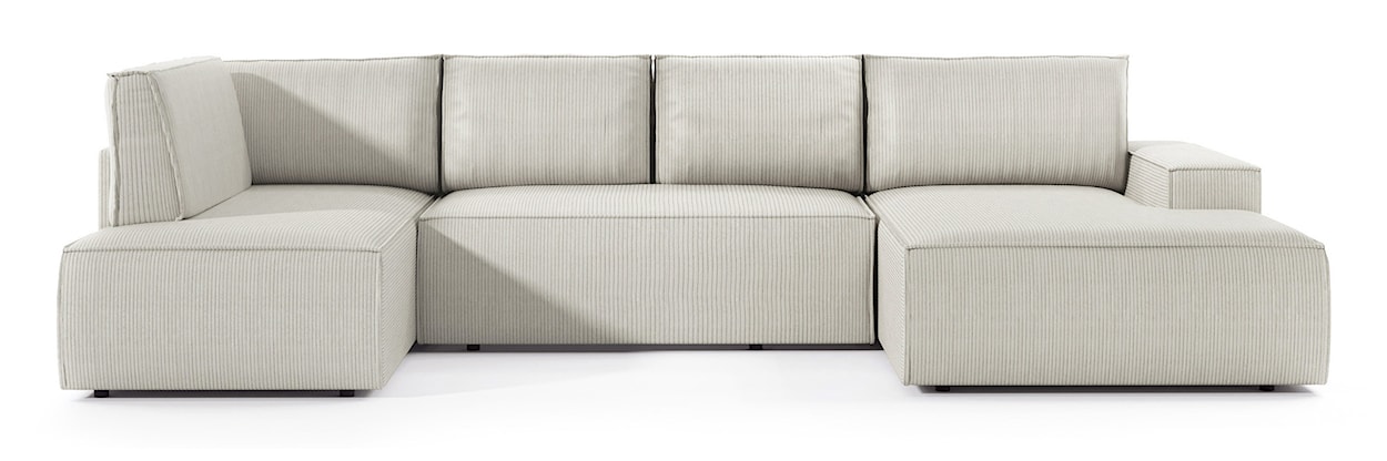 Narożnik z funkcją spania Farese New U-kształtny z pojemnikiem prawostronny kremowy sztruks