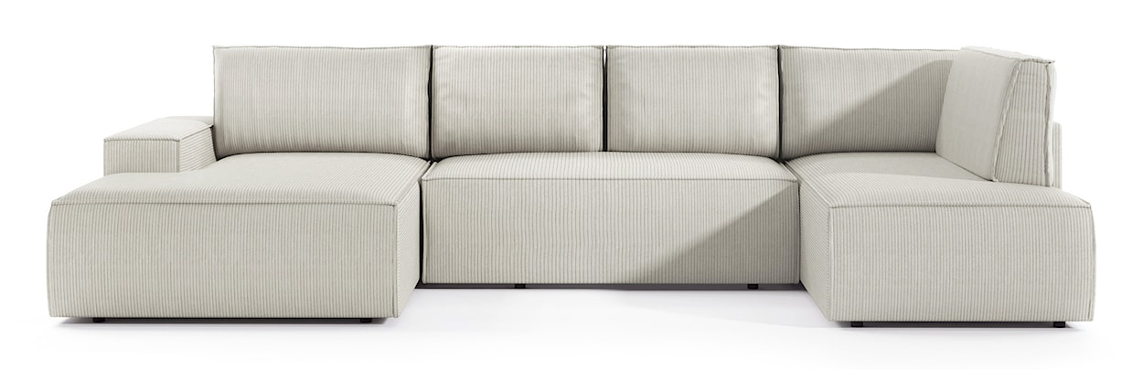 Narożnik z funkcją spania Farese New U-kształtny z pojemnikiem lewostronny kremowy sztruks