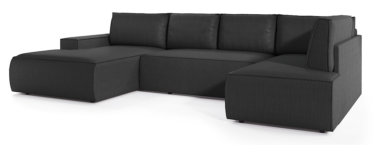 Narożnik z funkcją spania Farese New U-kształtny z pojemnikiem lewostronny ciemnoszary sztruks  - zdjęcie 5