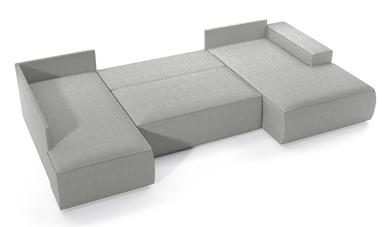 Narożnik z funkcją spania Farese New U-kształtny z pojemnikiem prawostronny jasnoszary sztruks  - zdjęcie 3