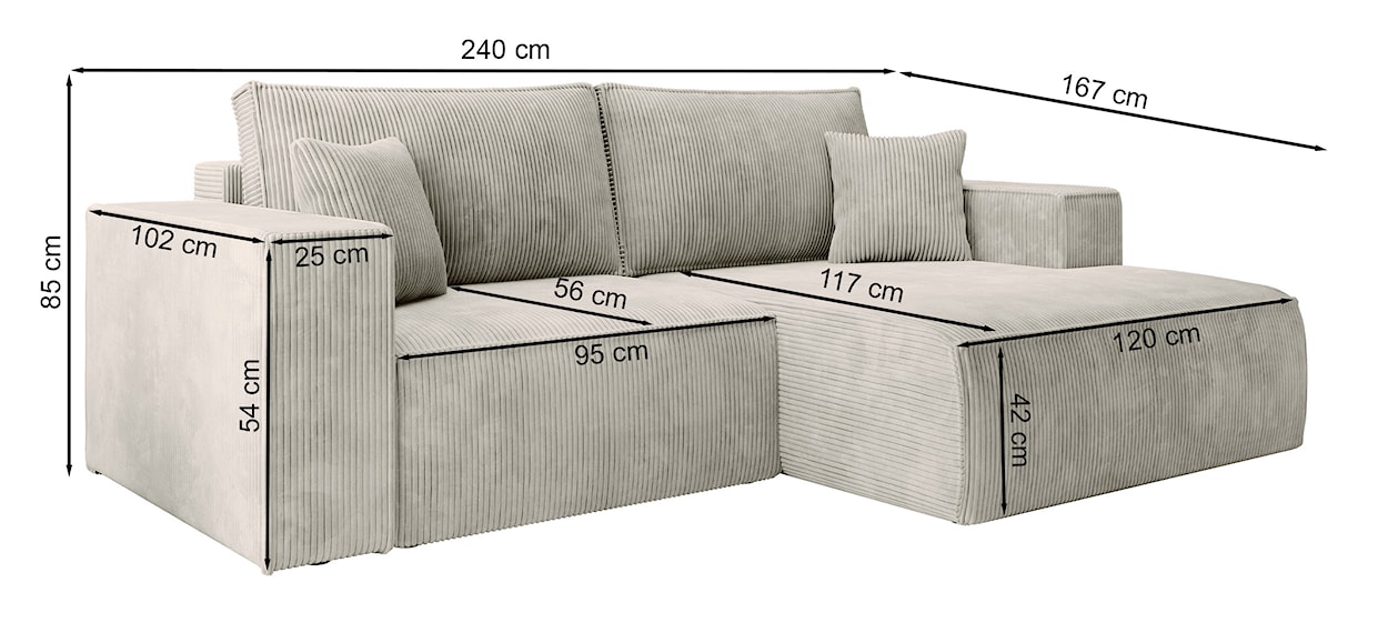 Narożnik z funkcją spania Farese mini L-kształtny prawostronny z pojemnikiem czarny sztruks  - zdjęcie 6