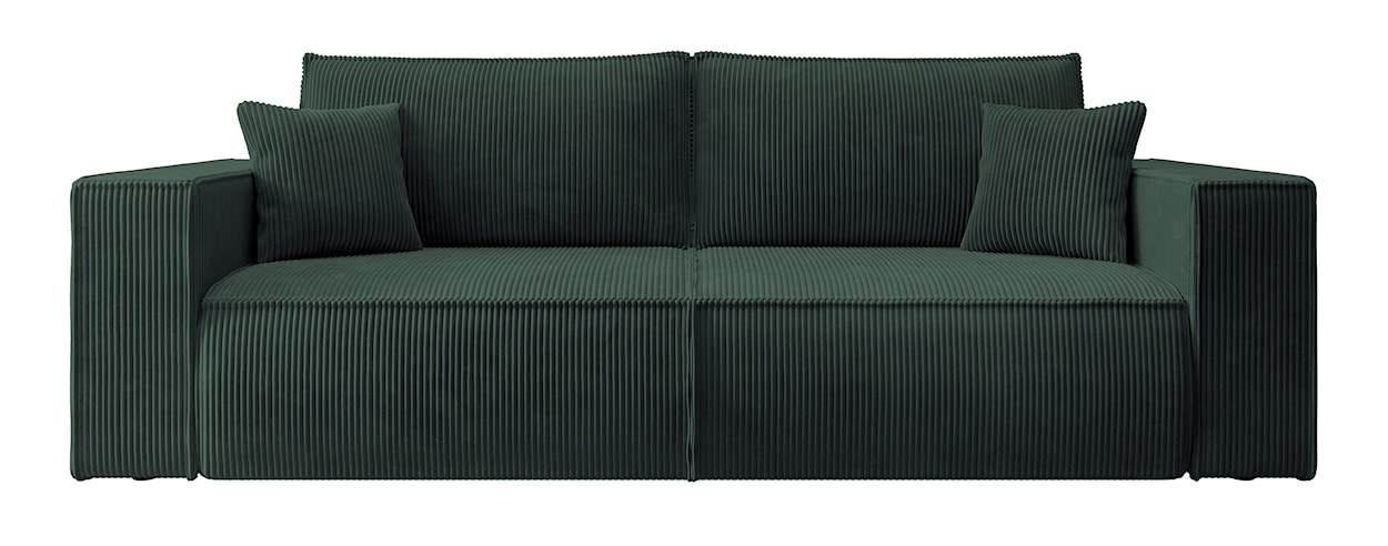 Kanapa rozkładana trzyosobowa Farese z pojemnikiem zielona sztruks