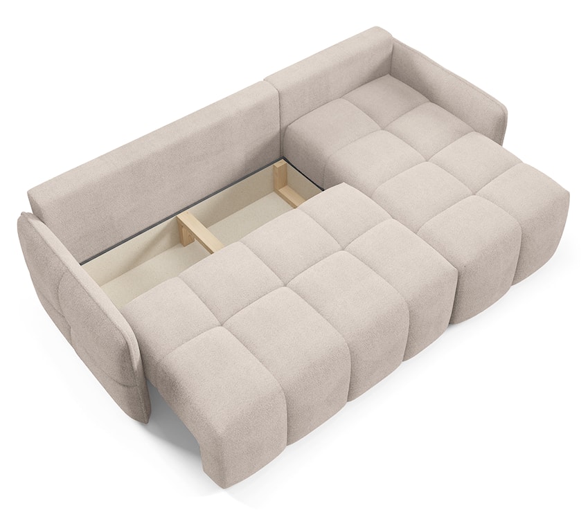 Narożnik z funkcją spania Fluffi L-kształtny uniwersalny z pojemnikiem beżowy boucle  - zdjęcie 4