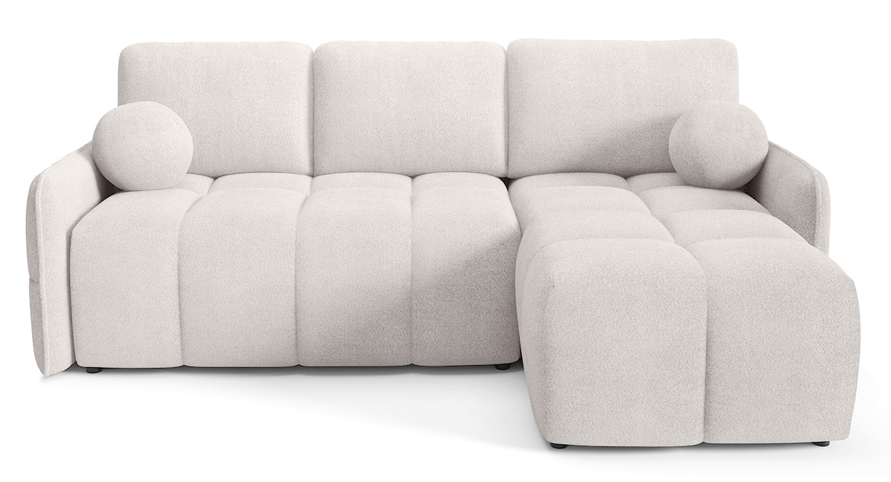 Narożnik z funkcją spania Fluffi L-kształtny uniwersalny z pojemnikiem kremowy boucle