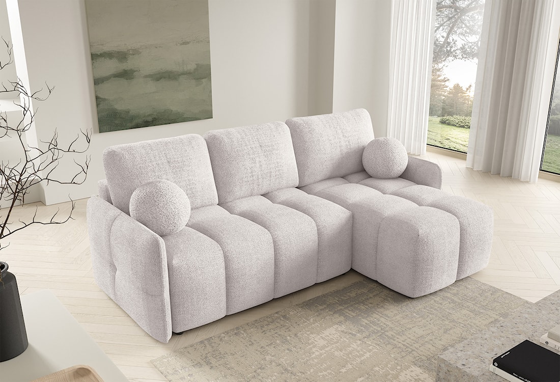 Narożnik z funkcją spania Fluffi L-kształtny uniwersalny z pojemnikiem kremowy boucle  - zdjęcie 2