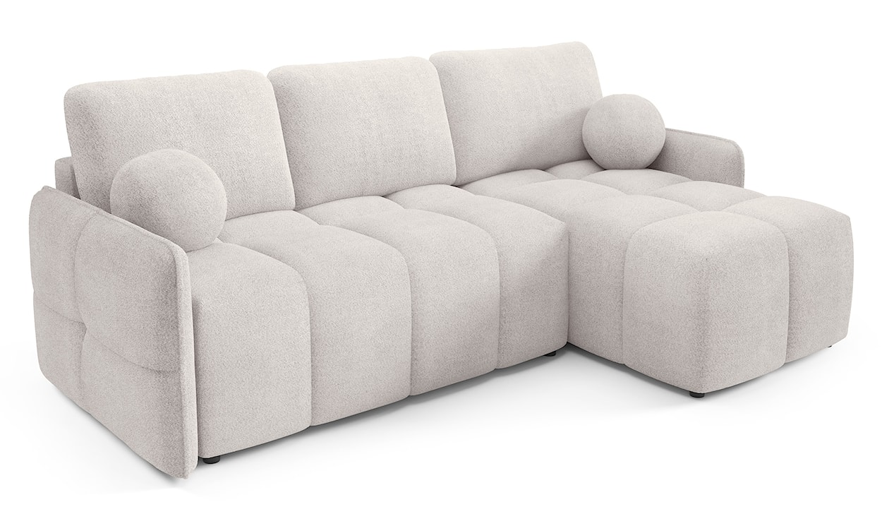 Narożnik z funkcją spania Fluffi L-kształtny uniwersalny z pojemnikiem kremowy boucle  - zdjęcie 5