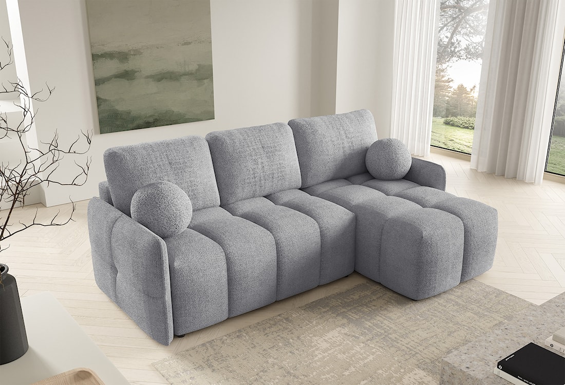 Narożnik z funkcją spania Fluffi L-kształtny uniwersalny z pojemnikiem szary boucle  - zdjęcie 2