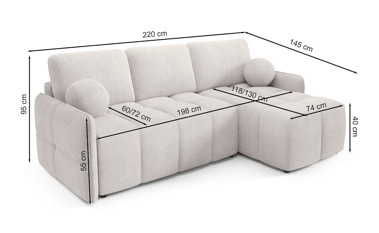 Narożnik z funkcją spania Fluffi L-kształtny uniwersalny z pojemnikiem kremowy boucle  - zdjęcie 7