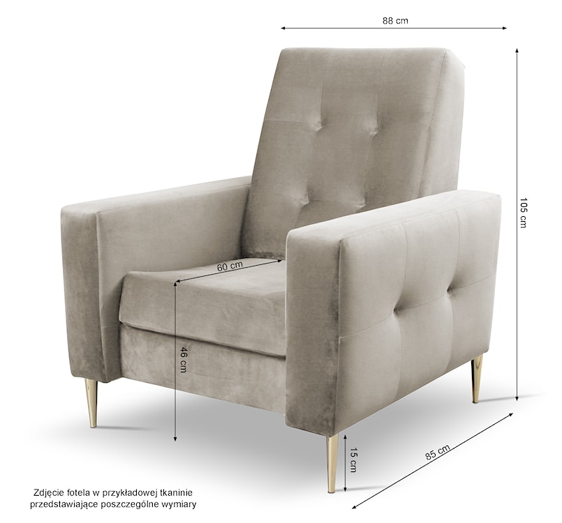 Komplet wypoczynkowy Santi sofa i dwa fotele szary w tkaninie hydrofobowej nogi złote  - zdjęcie 12