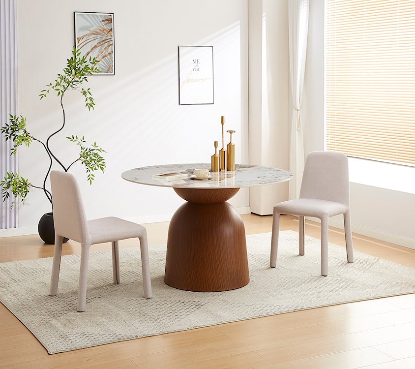 Stół do jadalni Glindro okrągły średnica 120 cm z kamiennym blatem/orzech  - zdjęcie 2