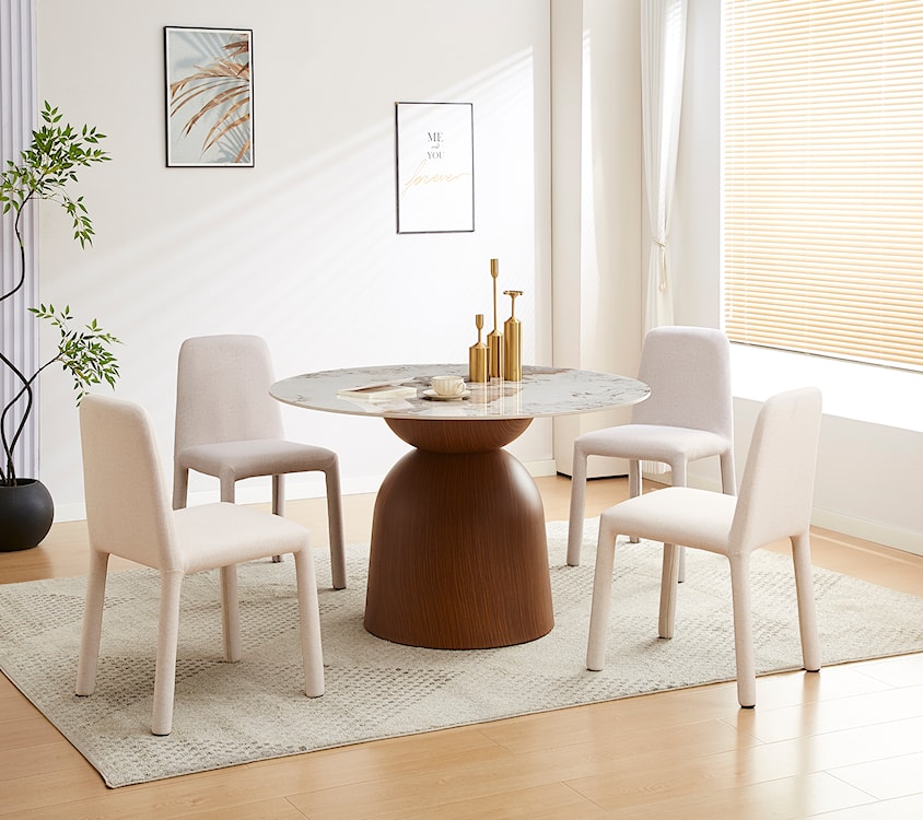 Stół do jadalni Glindro okrągły średnica 120 cm z kamiennym blatem/orzech  - zdjęcie 3