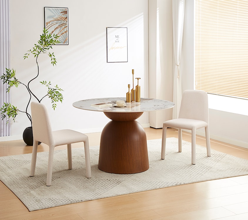 Stół do jadalni Glindro okrągły średnica 120 cm z kamiennym blatem/orzech  - zdjęcie 4