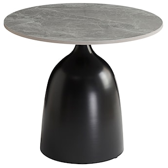 Stolik kawowy Granive okrągły średnica 50 cm z szarym kamiennym blatem i czarną podstawą