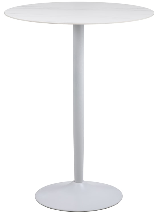 Stolik barowy Roshly średnica 80 cm biały ceramiczny blat z metalową podstawą 