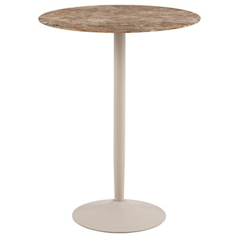 Stolik barowy Roshly średnica 80 cm trawertyn ceramiczny blat z metalową podstawą