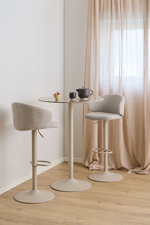 Stolik barowy Roshly średnica 80 cm trawertyn ceramiczny blat z metalową podstawą  - zdjęcie 2