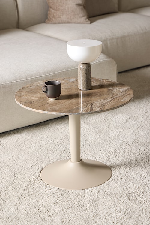 Stolik kawowy Roshly średnica 60 cm trawertyn ceramiczny blat z metalową podstawą  - zdjęcie 2