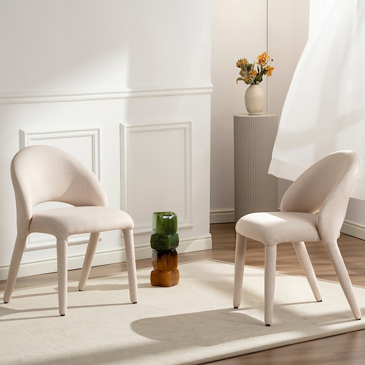 Krzesło tapicerowane do jadalni Marizes w tkaninie łatwoczyszczącej kremowy welur  - zdjęcie 2