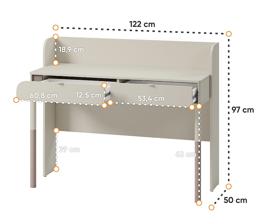 Biurko Harmony z dwiema szufladami 122 x 50 cm kaszmir  - zdjęcie 9