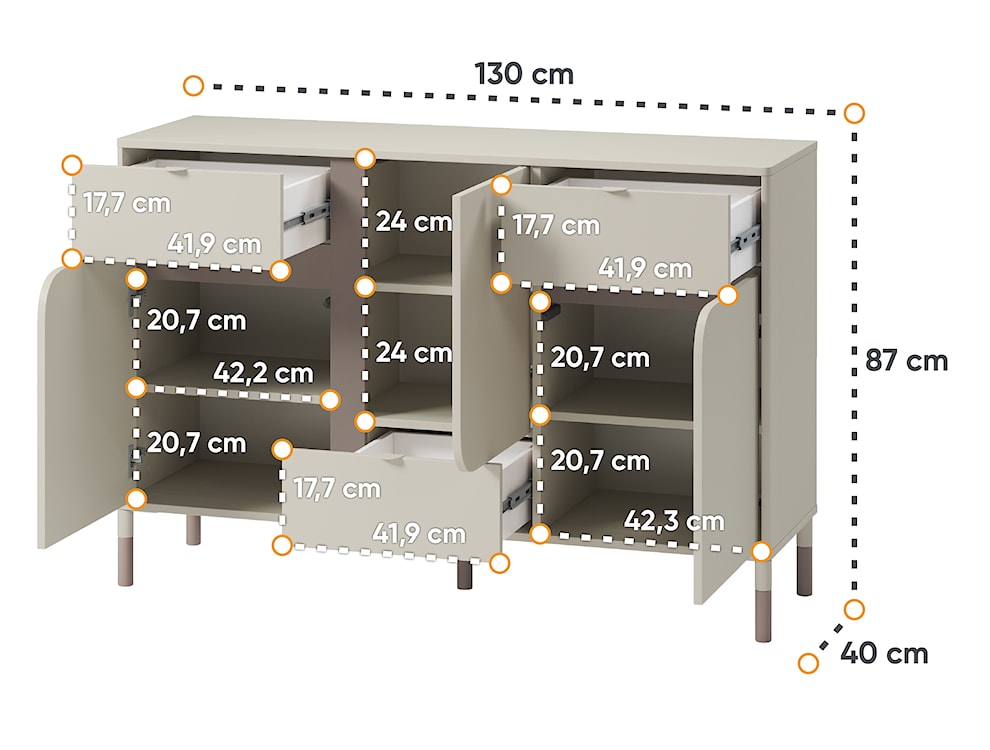 Komoda Harmony z trzema szufladami 130 cm kaszmir  - zdjęcie 7