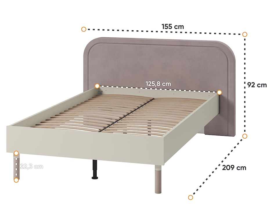Łóżko Harmony z tapicerowanym zagłówkiem 120 x 200 cm kaszmir/truflowy  - zdjęcie 5