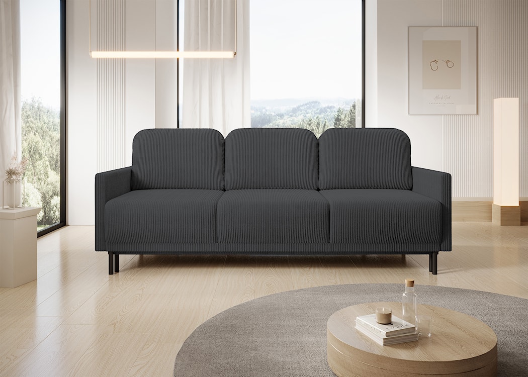 Kanapa rozkładana trzyosobowa Hamiel z pojemnikiem niebieskoszara sztruks  - zdjęcie 2