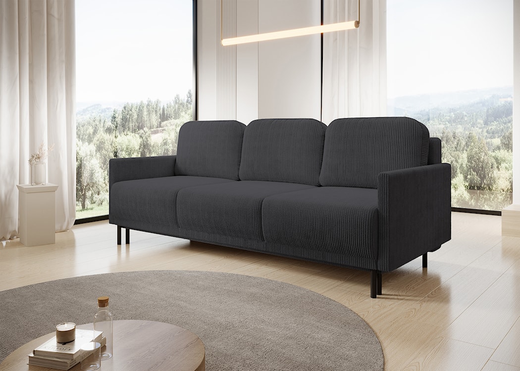 Kanapa rozkładana trzyosobowa Hamiel z pojemnikiem niebieskoszara sztruks  - zdjęcie 5