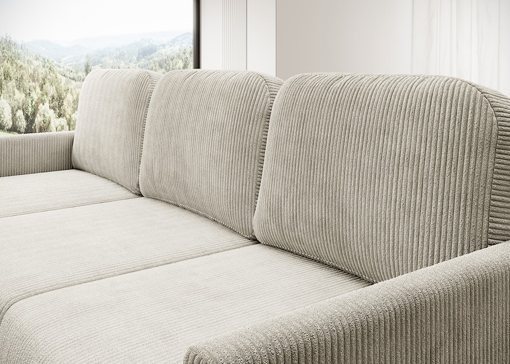 Narożnik rozkładany Hamiel L-kształtny z pojemnikiem uniwersalny jasnobeżowy sztruks  - zdjęcie 6